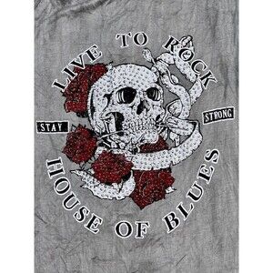NWT House of Blues Gray Tank Top Skull Rhinestones Side Cut Out Back Size XS
